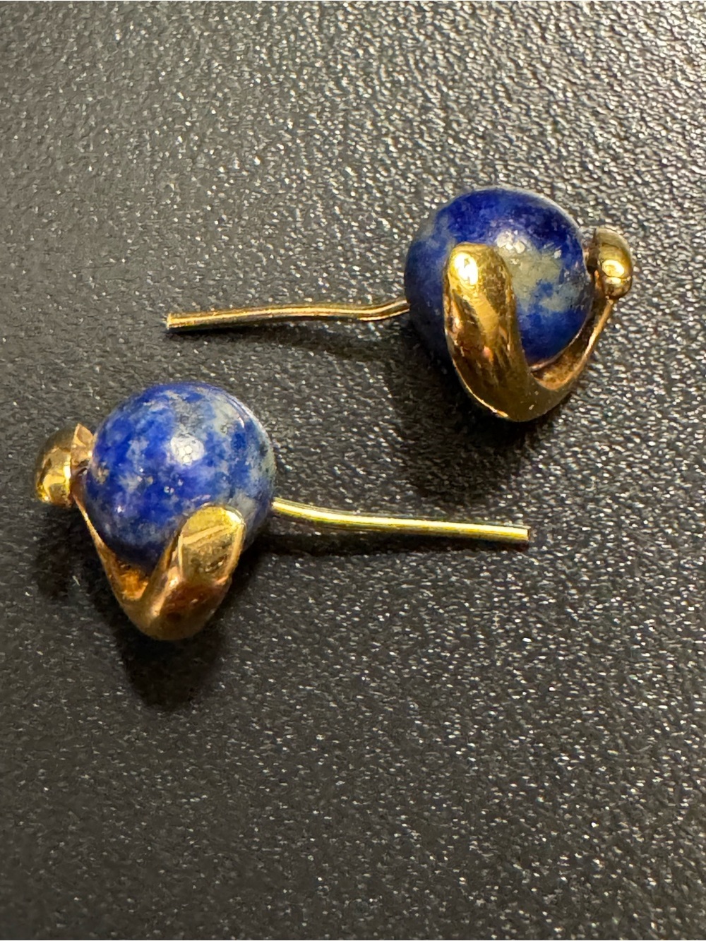 Vintage Lapis Lazuli Gold Tone Spiral Stud Earrings